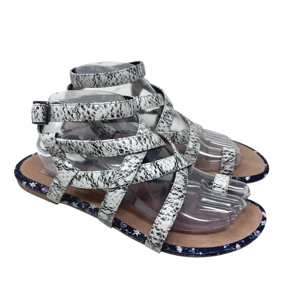 Cabi Gladiator Sandals Womens 9 Athena Strappy Snakeskin Print Toe Ring‎ Flat